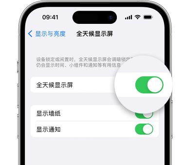 德清苹果15预约维修分享iPhone15如何设置全天候显示屏幕可见 